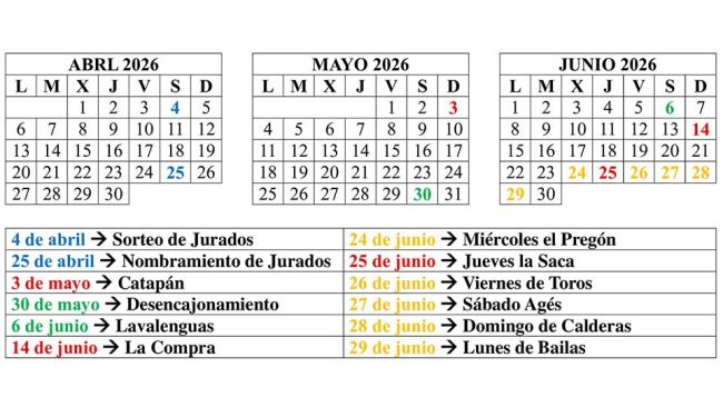 Calendario de las Fiestas de San Juan 2026.