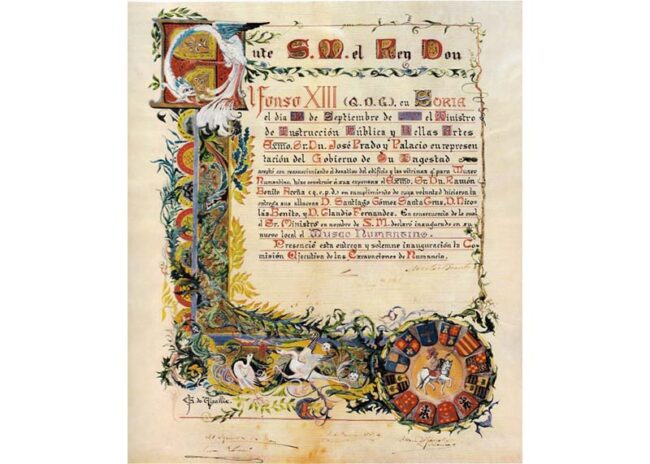 Documento de donación del Museo Numantino al Estado Español. (Fotografía extraída del libro "75 años de la historia de Soria")