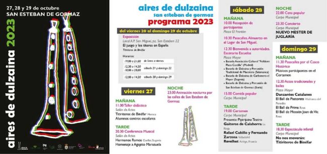 Programación del festival Aires de Dulzaina 2023 en San Esteban de Gormaz.