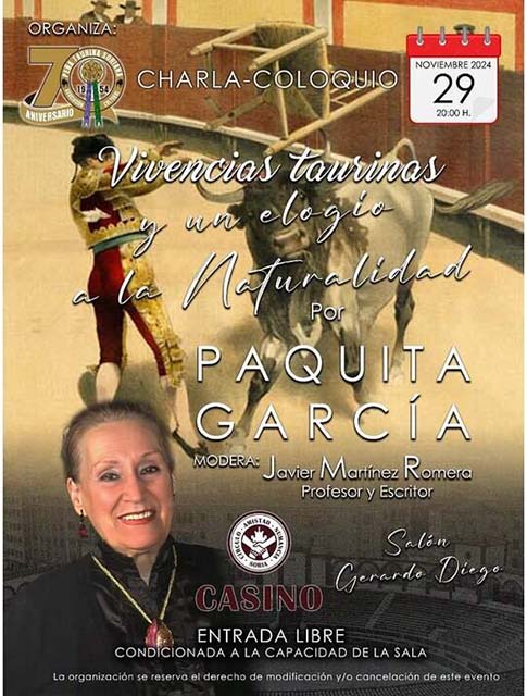 Cartel publicitario para la Charla Taurina en el Casino de Soria.