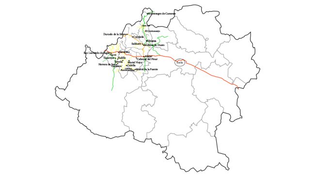 Localidades y vías de acceso a la comarca de Pinares.