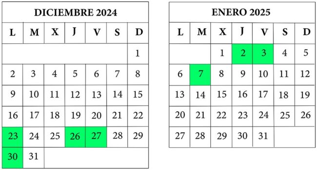 Calendario para pasar la Navidad en La Peonza.