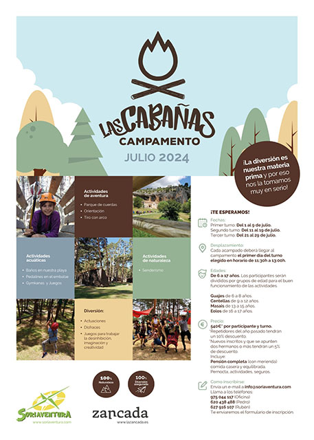 Cartel publicitario del Campamento Las Cabañas.