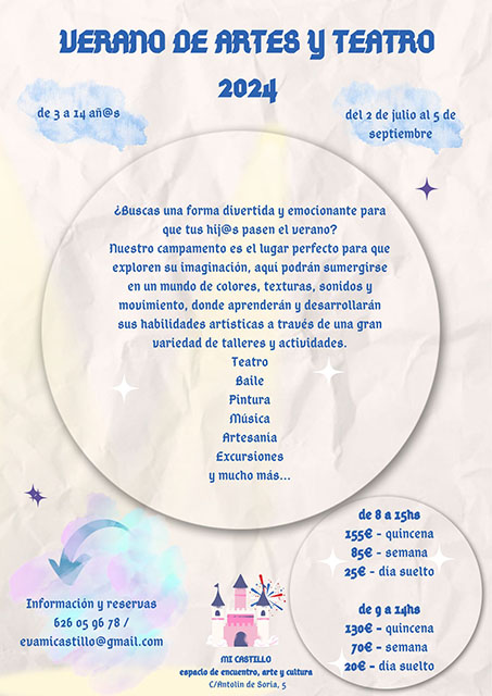 Cartel publicitario para el campamento de día Mi Castillo.