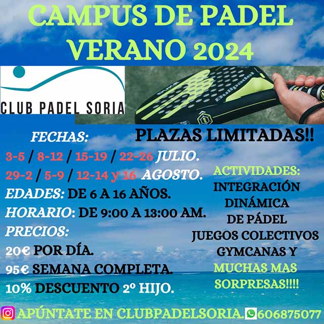 Cartel publicitario para el Campus de Padel Soria.
