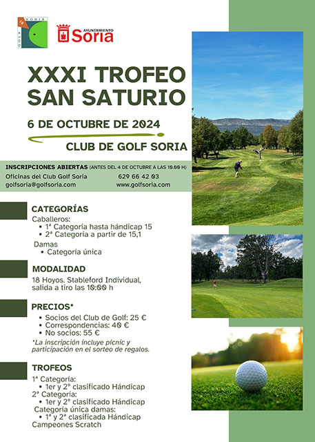 Cartel publicitario del XXXI Trofeo San Saturio de Golf extraído de la página web Golf Soria.